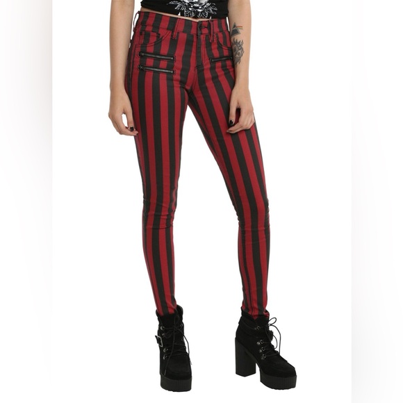 Blackheart Red and Black Striped Skinny Pants - Picture 2 of 9